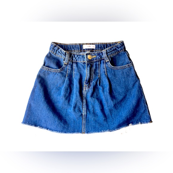 NWOT Mango Girls Size Mini 11 Jean Dark Blue Distressed Mini Skirt - Picture 1 of 9